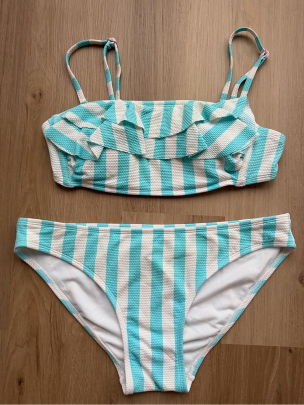 Stoney Clover Lane x Target Textured Stripe Bikini Set Medium Blue White Ruffle